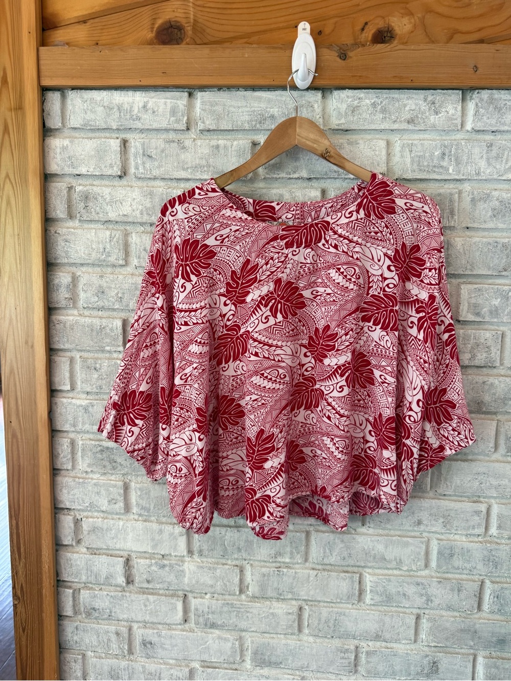 Women’s Red Floral Print Cotton Top - Lightweight Blouse